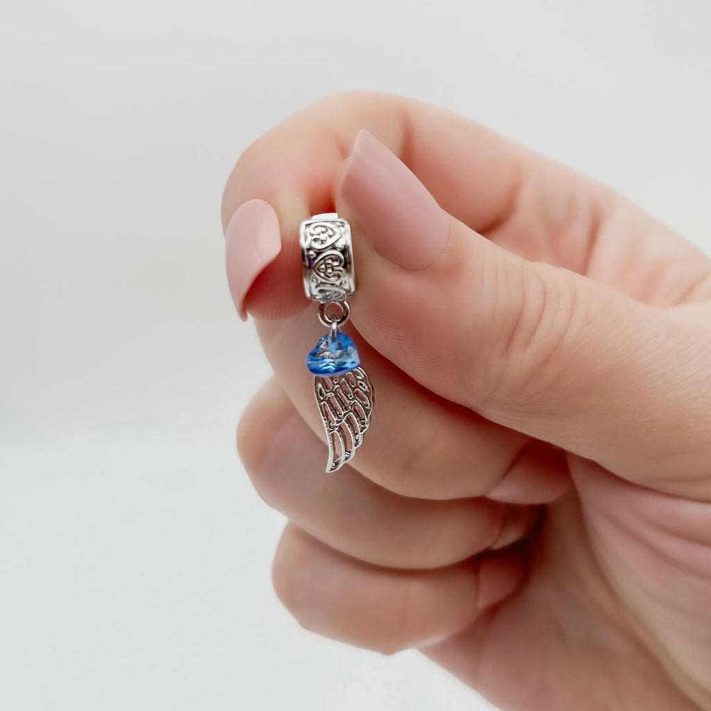 "Angel Wing" with Blue gem Clip-on Charm