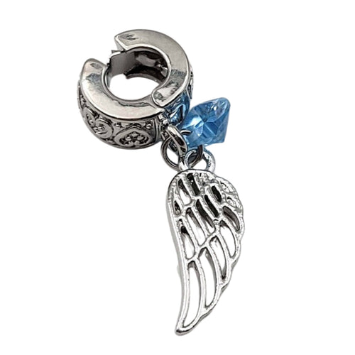 "Angel Wing" with Blue gem Clip-on Charm