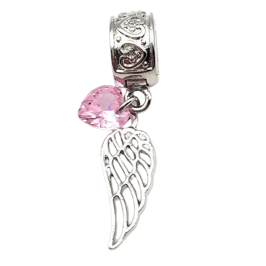 "Angel Wing" with Pink gem Clip-on Charm
