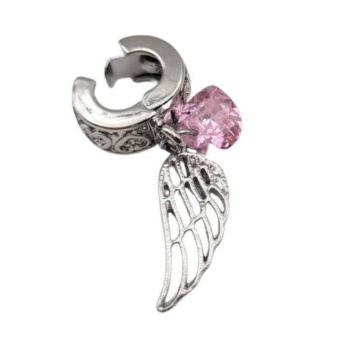 "Angel Wing" with Pink gem Clip-on Charm