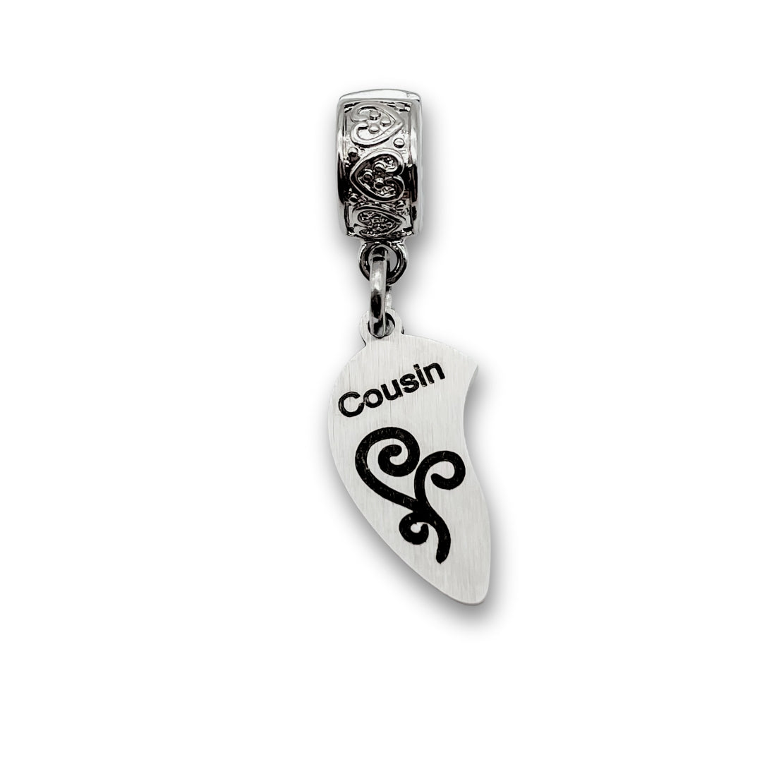 "Cousin" Left Half Heart Clip-on Charm