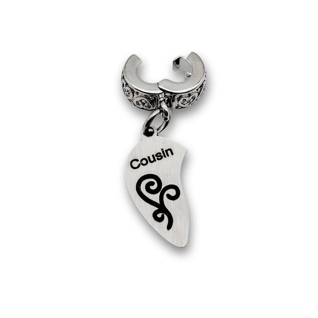 "Cousin" Left Half Heart Clip-on Charm