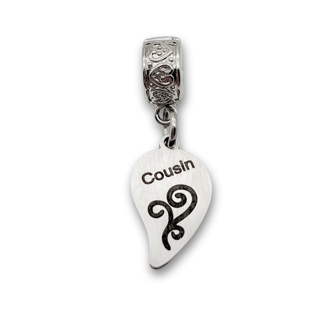 "Cousin" Right Half Heart Clip-on Charm